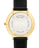 Movado Ultra Slim Black Dial Black Leather Strap Watch For Women - 0607091