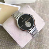 Buy Shop Michael Kors Portia Black Dial Silver Steel Strap Watch for Women - MK3638 USA Online