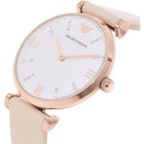 Buy Shop Emporio Armani Gianni T Bar Quartz White Dial Beige Leather Strap Watch For Women - AR1927 USA Online
