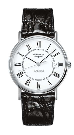 Buy Shop Longines Presence 38.5mm Automatic White Dial Black Leather Strap Watch for Men - L4.921.4.11.2 USA Online