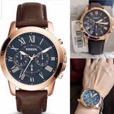 Buy Shop Fossil Grant Chronograph Blue Dial Brown Leather Strap Watch for Men - FS5068 USA Online