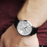 Buy Shop Emporio Armani Classic Chronograph Silver Dial Black Leather Strap Watch For Men - AR2432 USA Online