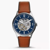 Buy Shop Fossil Forrester Luggage Automatic Skeleton Blue Dial Brown Leather Strap Watch for Men - ME3179 USA Online