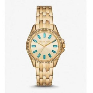Buy Shop Michael Kors Mini Pilot Quartz Gold Dial Gold Steel Strap Watch For Women - MK7366 USA Online