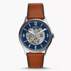 Buy Shop Fossil Forrester Luggage Automatic Skeleton Blue Dial Brown Leather Strap Watch for Men - ME3179 USA Online
