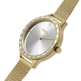 Guess Chelsea Crystals Mother of Pearl White Dial Gold Mesh Bracelet Watch For Women - W0647L7