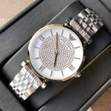 Buy Shop Emporio Armani Gianni T Bar White Crystal Pave Dial Silver Stainless Steel Strap Watch For Women - AR1925 USA Online