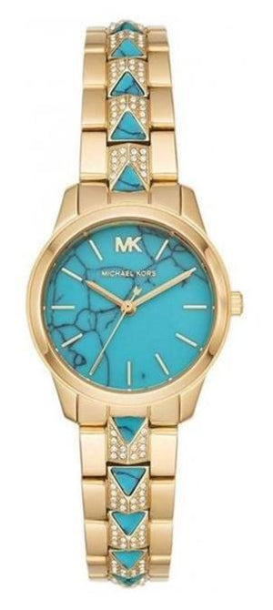 Buy Shop Michael Kors Petite Runway Mercer Blue Dial Gold Steel Strap Watch For Women - MK6673 USA Online