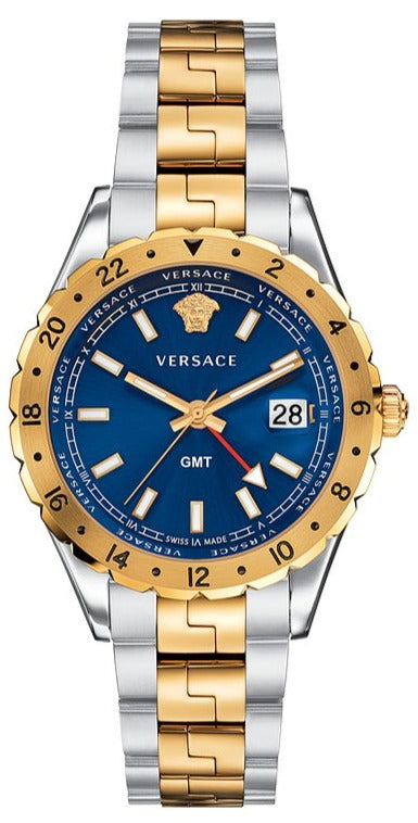 Buy Shop Versace Hellenyium GMT Blue Dial Two Tone Steel Strap Watch for Men - V11060017 USA Online