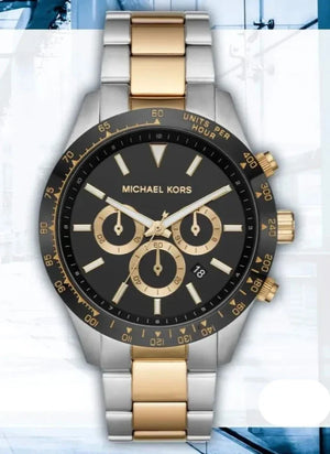 Buy Shop Michael Kors Layton Chronograph Black Dial Two Tone Steel Strap Watch For Men - MK8784 USA Online