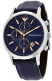 Buy Shop Emporio Armani Renato Chronograph Blue Dial Black Leather Strap Watch For Men - AR11216 USA Online