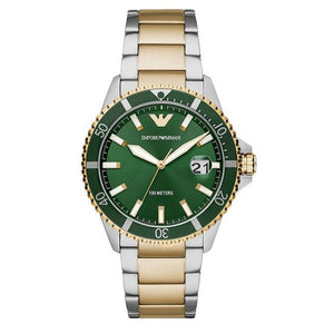 Buy Shop Emporio Armani Diver Chronograph Green Dial Two Tone Steel Strap Watch For Men - AR80063 USA Online