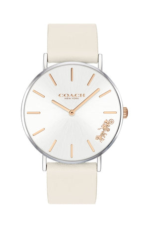Buy Shop Coach Perry Silver DIal White Leather Strap Watch for Women - 14503116 USA Online
