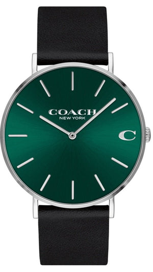 Coach Charles Green Dial Black Leather Strap Watch for Men - 14602436