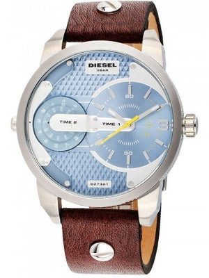 Buy Shop Diesel Mini Daddy LIght Blue Dial Brown Leather Strap Watch For Men - DZ7321 USA Online