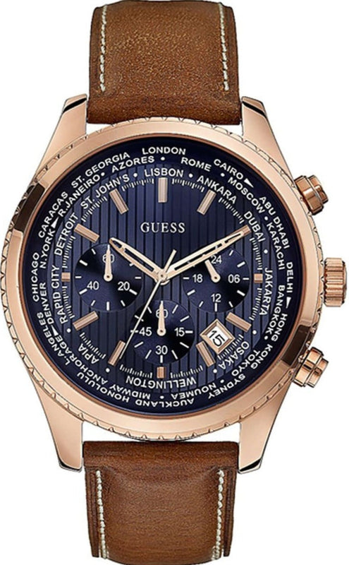 Buy Shop Guess Persuit Chronograph Blue Dial Brown Leather Strap Watch for Men - W0500G1 USA Online