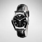 Emporio Armani Valente Black Dial Black Leather Strap Watch For Men - AR0643