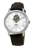 Buy Shop Tissot T Classic Tradition Powermatic 80 Open Heart Silver Dial Brown Leather Strap Watch for Men - T063.907.16.038.00 USA Online