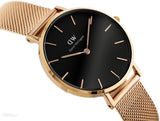 Buy Shop Daniel Wellington Classic Melrose Black Dial Rose Gold Mesh Bracelet Watch For Women - DW00100161 USA Online