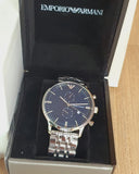 Buy Shop Emporio Armani Gianni Chronograph Blue Dial Silver Steel Strap Watch For Men - AR80013 USA Online