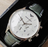 Buy Shop Emporio Armani Classic Chronograph Silver Dial Grey Leather Strap Watch For Men - AR1861 USA Online