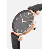 Buy Shop Emporio Armani Gianni T Bar Black Mother of Pearl Dial Black Leather Strap Watch For Women - AR11060 USA Online