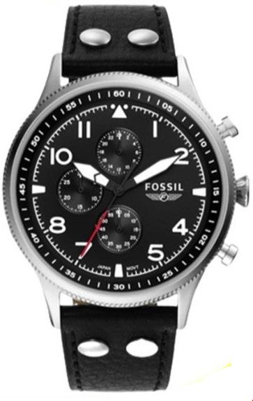 Buy Shop Fossil Retro Pilot Chronograph Black Dial Black Leather Strap Watch for Men - FS5806 USA Online