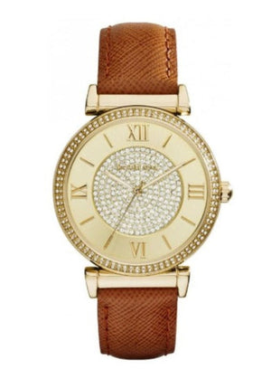 Buy Shop Michael Kors Catlin Champagne Dial Brown Leather Strap Watch for Women - MK2375 USA Online