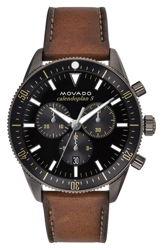 Buy Shop Movado Heritage Series 29mm Calendoplan Chronograph Black Dial Brown Leather Strap Watch For Men - 3650060 USA Online