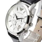 Buy Shop Emporio Armani Classic Chronograph Silver Dial Black Leather Strap Watch For Men - AR2432 USA Online