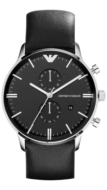 Buy Shop Emporio Armani Gianni Chronograph Black Dial Black Leather Strap Watch For Men - AR0397 USA Online