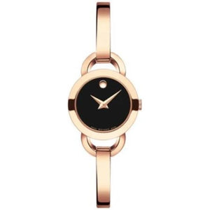 Buy Shop Movado Rondiro 22mm Black Dial Rose Gold Steel Strap Watch For Women - 0607065 USA Online