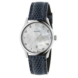 Buy Shop Gucci G-Timeless Signature Mother of Pearl Silver Dial Blue Leather Strap Watch For Women - YA1264049 USA Online