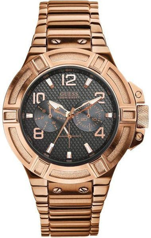 Buy Shop Guess Rigor Multi Function Black Dial Rose Gold Steel Strap Watch For Men - W0218G3 USA Online