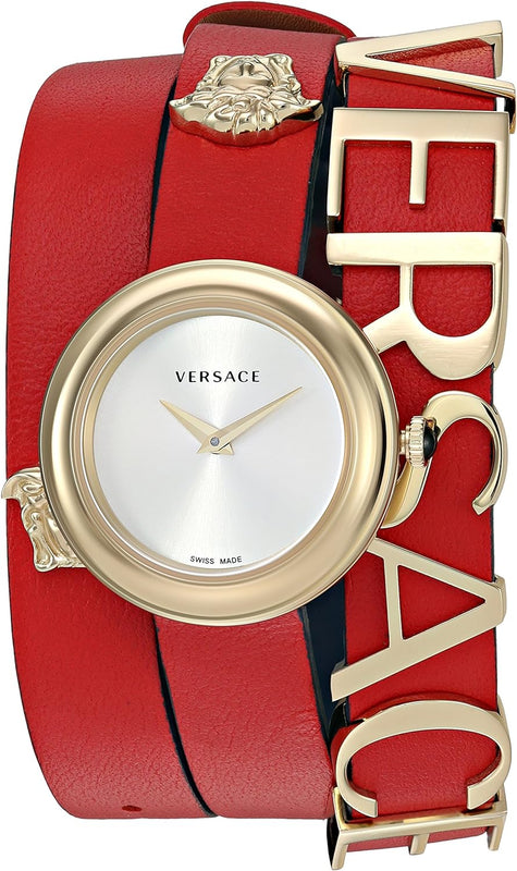 Buy Shop Versace V-Flare Quartz Silver Dial Red Leather Strap Watch for Women - VEBN00418 USA Online