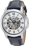 Buy Shop Fossil Grant Automatic Skeleton Silver Dial Blue Leather Strap Watch for Men - ME3111 USA Online