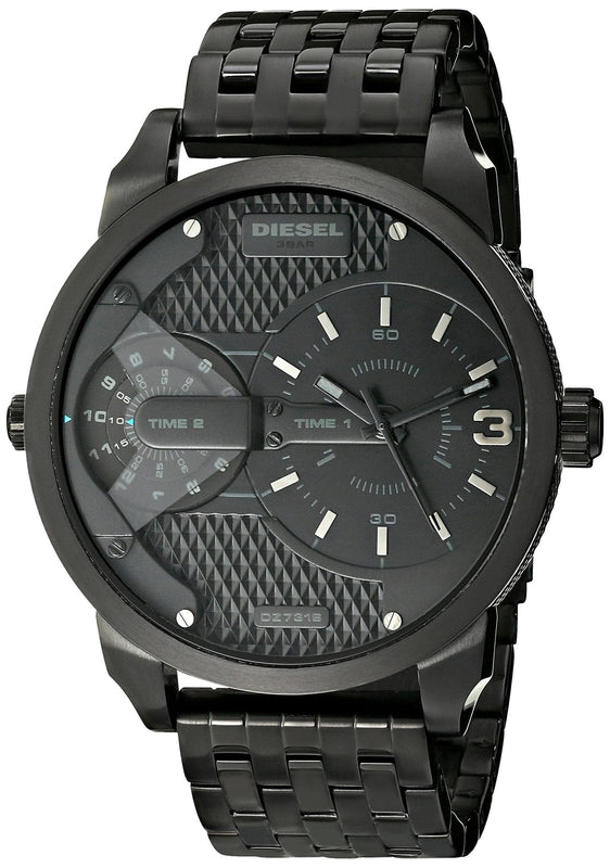 Buy Shop Diesel Mini Daddy Dual Time Black Dial Black Stainless Steel Strap Watch For Men - DZ7316 USA Online