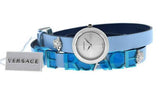 Buy Shop Versace V Flare Silver Dial Blue Leather Strap Watch for Women - VEBN00118 USA Online