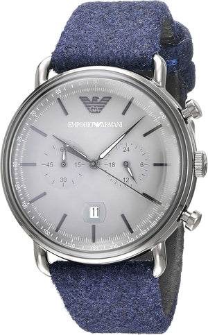 Buy Shop Emporio Armani Aviator Quartz Grey Dial Blue Fabric Strap Watch For Men - AR11144 USA Online