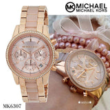 Buy Shop Michael Kors Ritz Chronograph Rose Gold Dial Two Tone Steel Strap Watch for Women - MK6307 USA Online