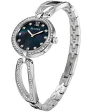 Bulova Crystal Black Mother of Pearl Dial Silver Steel Strap Watch for Women - 96L224