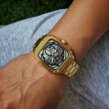 Buy Shop Fossil Inscription Automatic Skeleton Black Dial Gold Steel Strap Watch for Men - BQ2573 USA Online
