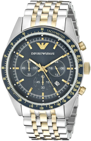 Emporio Armani Tazio Chronograph Blue Dial Two Tone Stainless Steel Watch For Men - AR6088