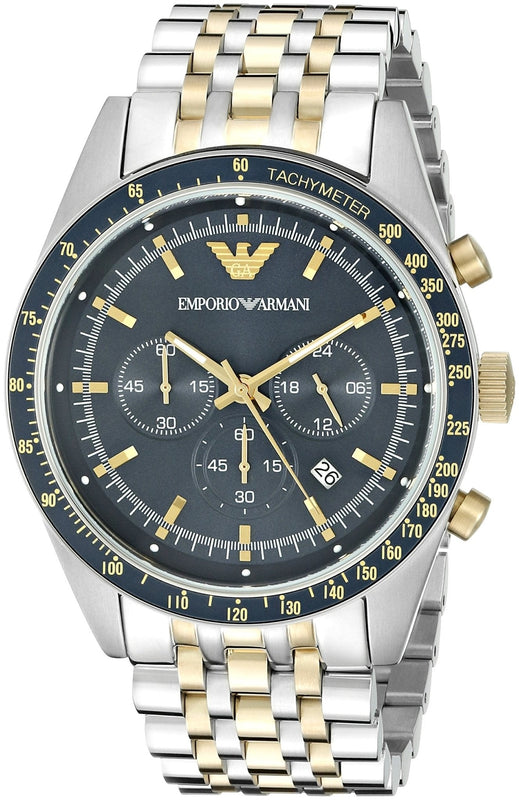 Buy Shop Emporio Armani Tazio Chronograph Blue Dial Two Tone Stainless Steel Watch For Men - AR6088 USA Online