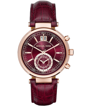 Buy Shop Michael Kors Sawyer Maroon Dial Maroon Leather Strap Watch for Women - MK2426 USA Online