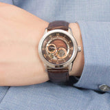 Bulova Classic Skeleton Automatic Brown Dial Brown Leather Strap Watch for Men - 96A120