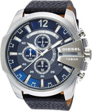 Buy Shop Diesel Mega Chief Chronograph Blue Dial Black Leather Strap Watch For Men - DZ4423 USA Online