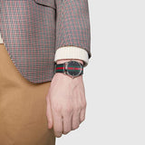 Gucci G Timeless Quartz Black Dial Multicolored Black Leather Strap Watch For Men - YA12640799