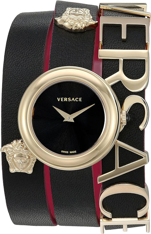 Buy Shop Versace V-Flare Quartz Black Dial Black Leather Strap Watch for Women - VEBN00218 USA Online