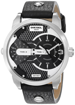 Buy Shop Diesel Mini Daddy Black Silver Dial Black Leather Strap Watch For Men - DZ7307 USA Online